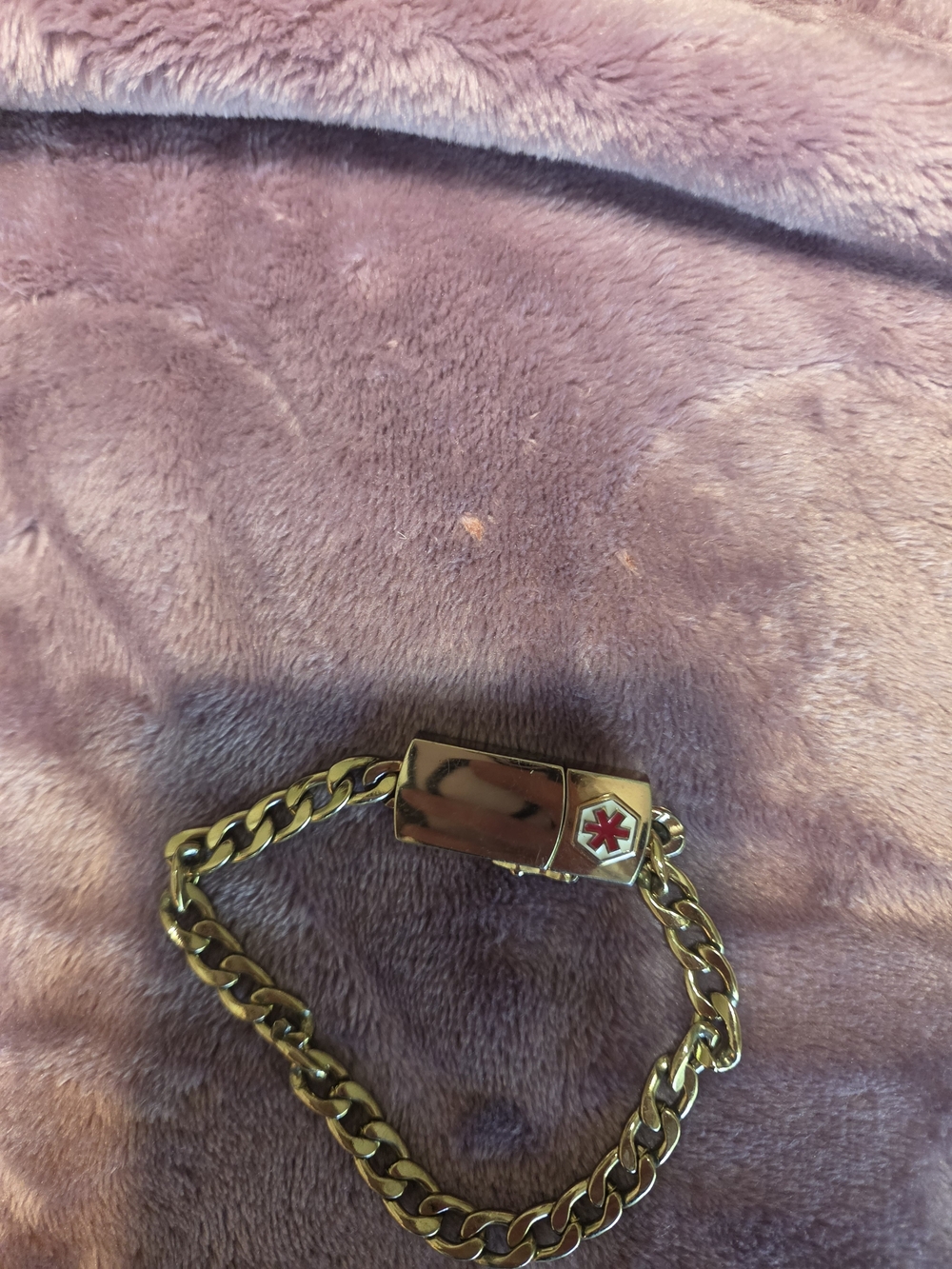 Gold Medical ID Chain Bracelet with Red Alert Accent
